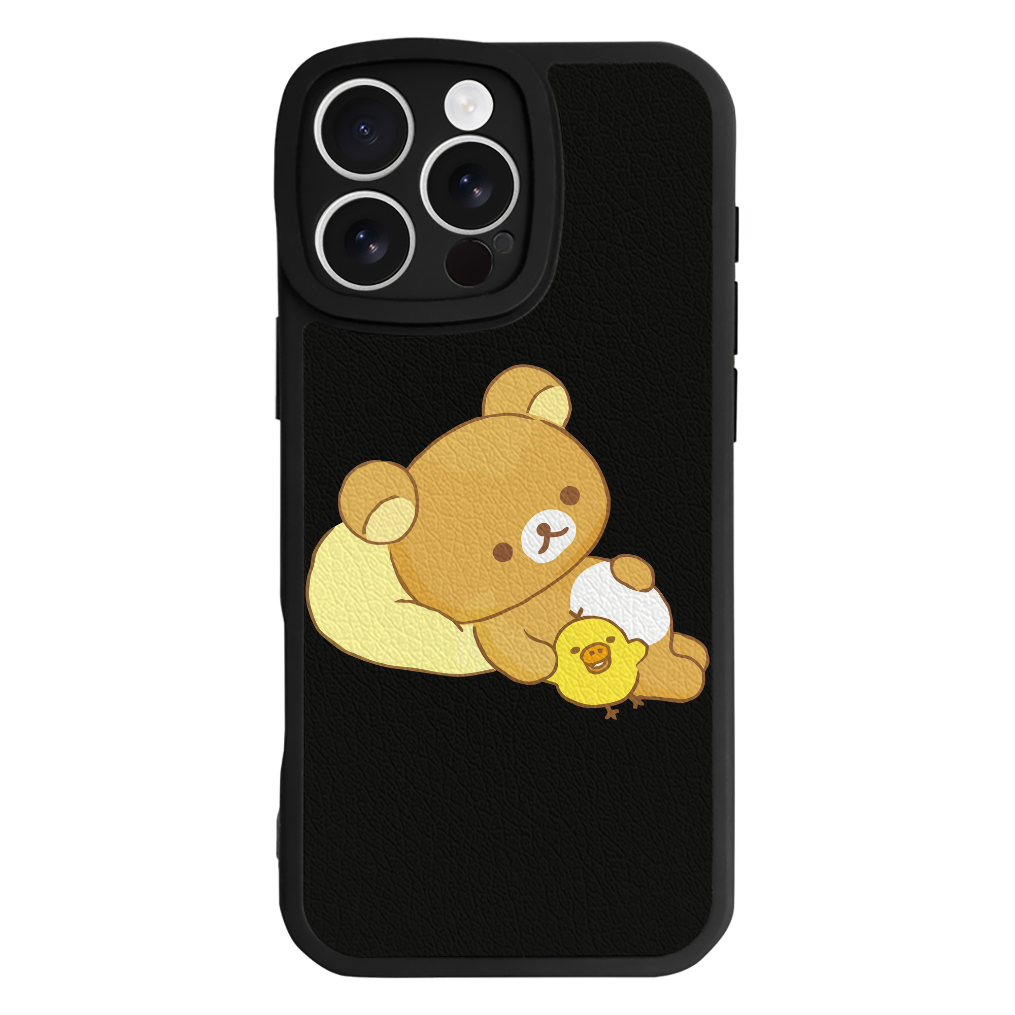 （画像用） リラックマ リラックマ キイロイトリ Rilakkuma Korilakkuma Kiiroitori 【iPhone 16シリーズ対応】シリコンスマホケース（レザー調） 材質：シリコン